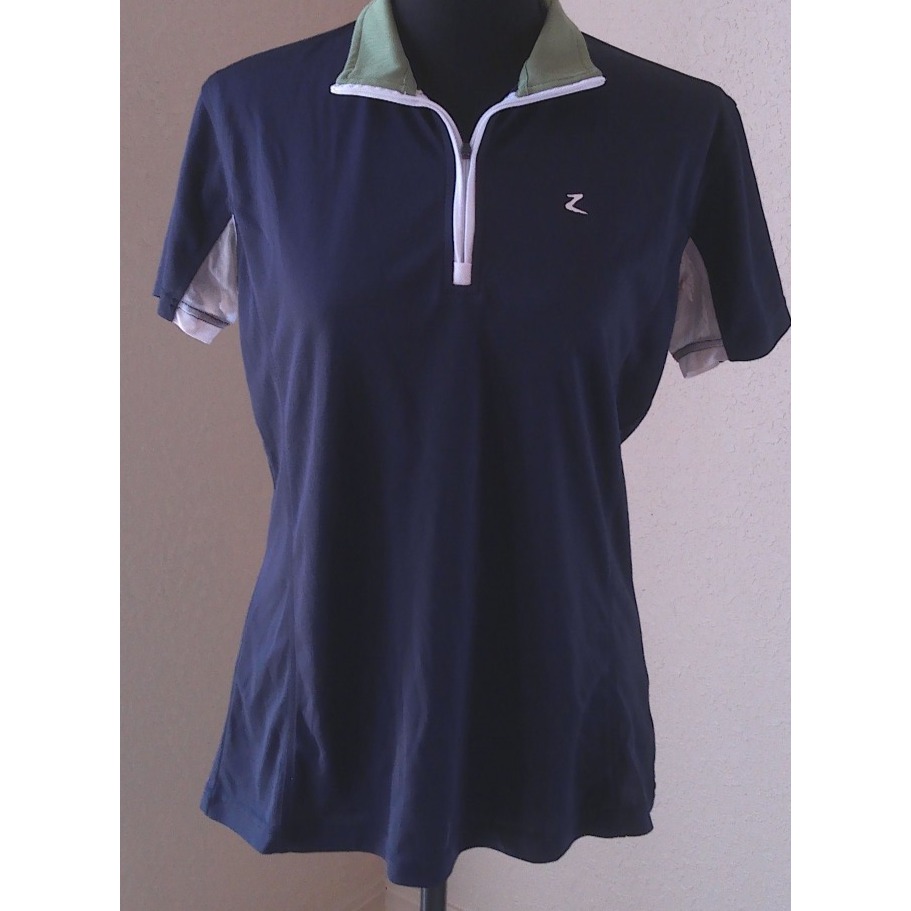 Womens Size 10 Horze Brand Zip Front Dk Blue  White Top